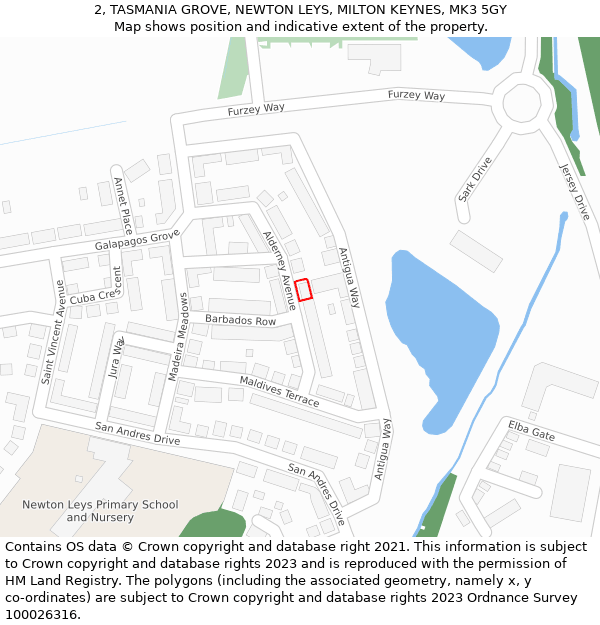 2, TASMANIA GROVE, NEWTON LEYS, MILTON KEYNES, MK3 5GY: Location map and indicative extent of plot