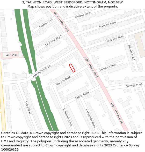 2, TAUNTON ROAD, WEST BRIDGFORD, NOTTINGHAM, NG2 6EW: Location map and indicative extent of plot