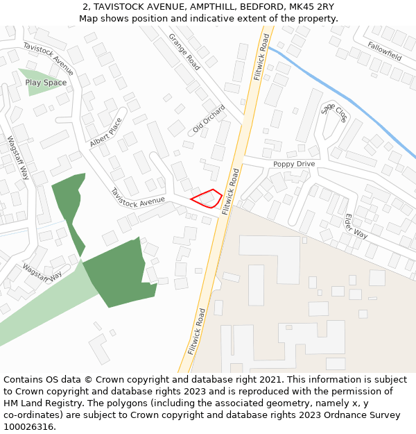 2, TAVISTOCK AVENUE, AMPTHILL, BEDFORD, MK45 2RY: Location map and indicative extent of plot