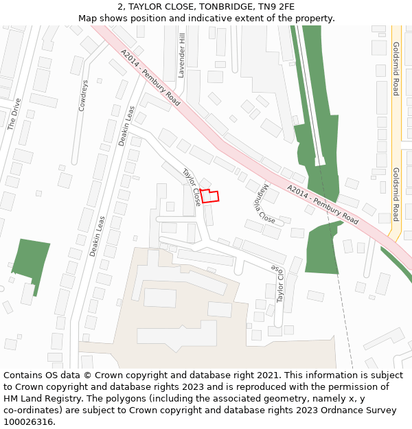 2, TAYLOR CLOSE, TONBRIDGE, TN9 2FE: Location map and indicative extent of plot