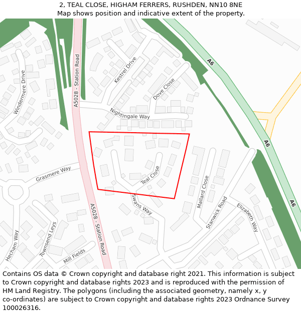 2, TEAL CLOSE, HIGHAM FERRERS, RUSHDEN, NN10 8NE: Location map and indicative extent of plot