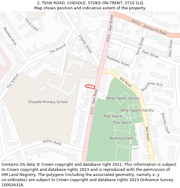 2, TEAN ROAD, CHEADLE, STOKE-ON-TRENT, ST10 1LQ: Location map and indicative extent of plot