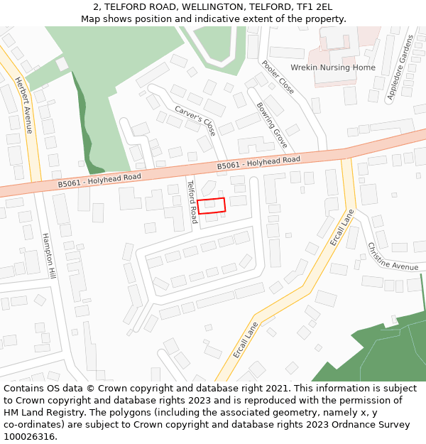 2, TELFORD ROAD, WELLINGTON, TELFORD, TF1 2EL: Location map and indicative extent of plot