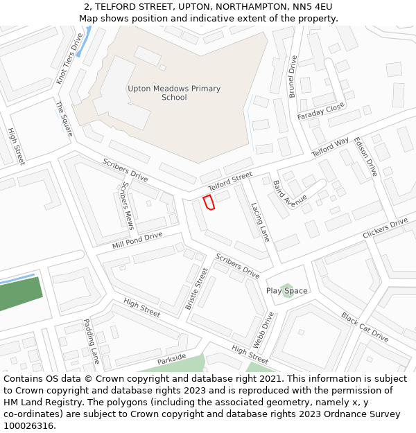 2, TELFORD STREET, UPTON, NORTHAMPTON, NN5 4EU: Location map and indicative extent of plot