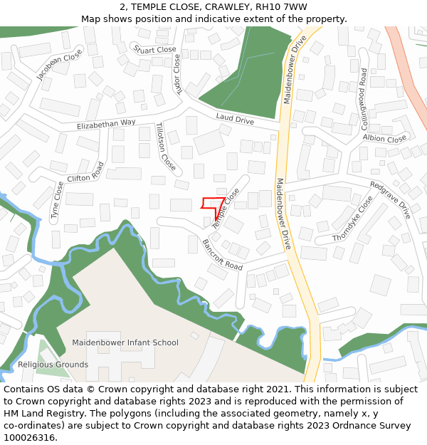 2, TEMPLE CLOSE, CRAWLEY, RH10 7WW: Location map and indicative extent of plot