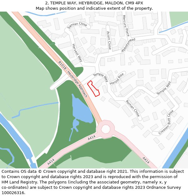 2, TEMPLE WAY, HEYBRIDGE, MALDON, CM9 4PX: Location map and indicative extent of plot