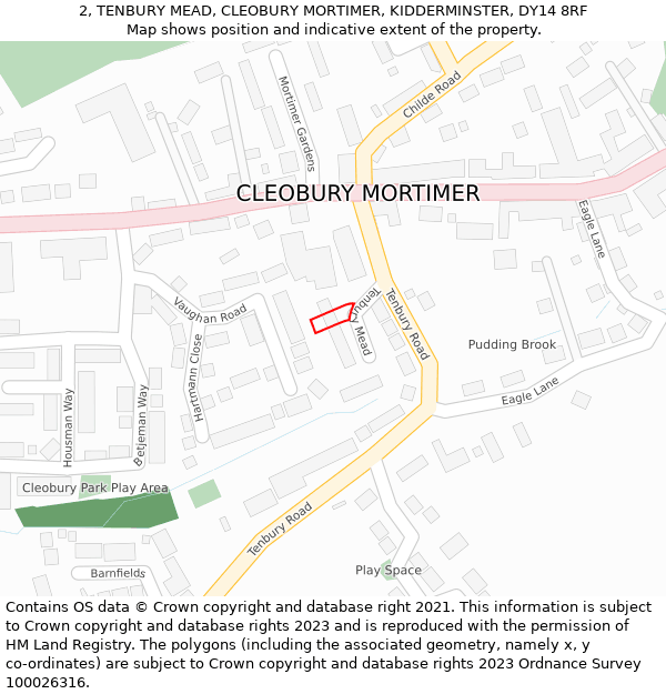 2, TENBURY MEAD, CLEOBURY MORTIMER, KIDDERMINSTER, DY14 8RF: Location map and indicative extent of plot