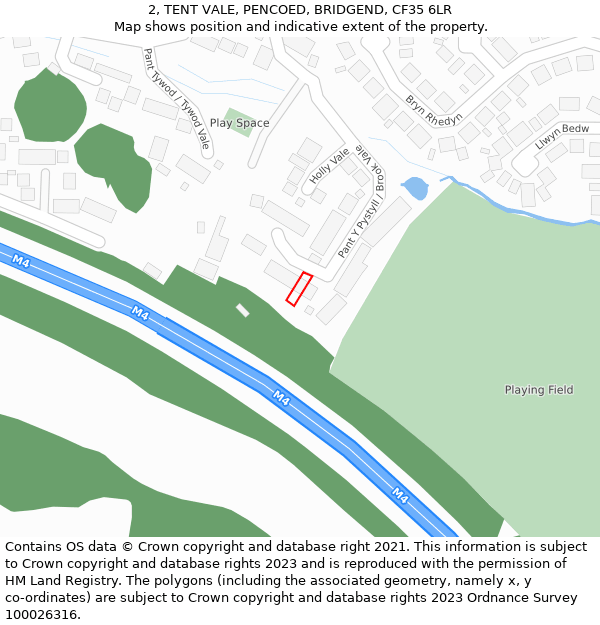 2, TENT VALE, PENCOED, BRIDGEND, CF35 6LR: Location map and indicative extent of plot