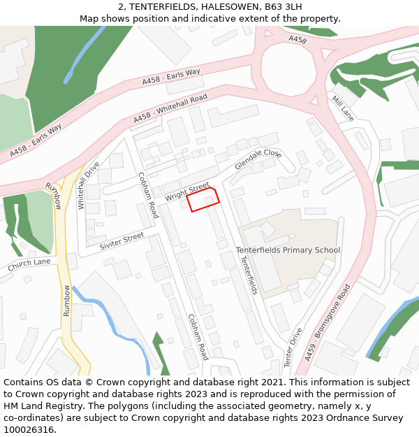 2, TENTERFIELDS, HALESOWEN, B63 3LH: Location map and indicative extent of plot