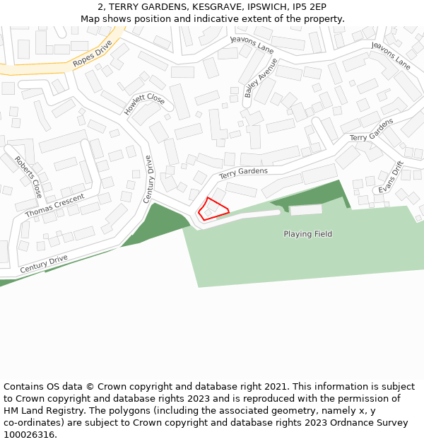 2, TERRY GARDENS, KESGRAVE, IPSWICH, IP5 2EP: Location map and indicative extent of plot