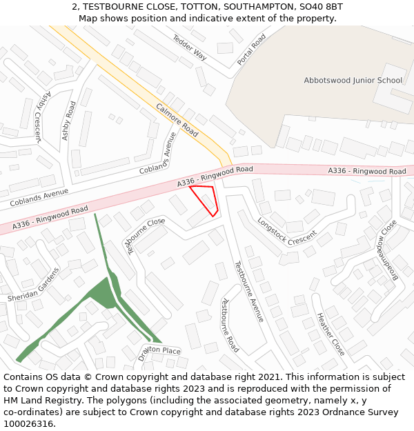 2, TESTBOURNE CLOSE, TOTTON, SOUTHAMPTON, SO40 8BT: Location map and indicative extent of plot