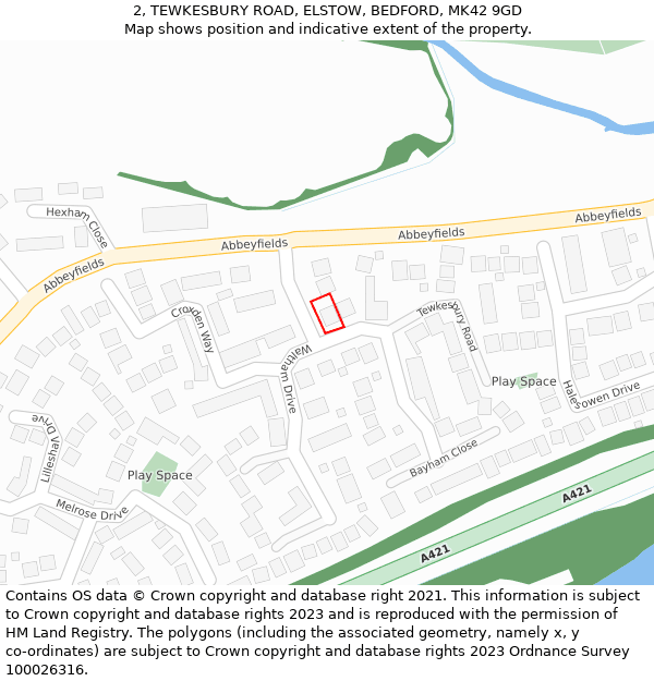 2, TEWKESBURY ROAD, ELSTOW, BEDFORD, MK42 9GD: Location map and indicative extent of plot