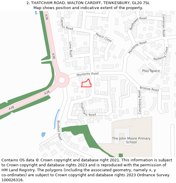 2, THATCHAM ROAD, WALTON CARDIFF, TEWKESBURY, GL20 7SL: Location map and indicative extent of plot