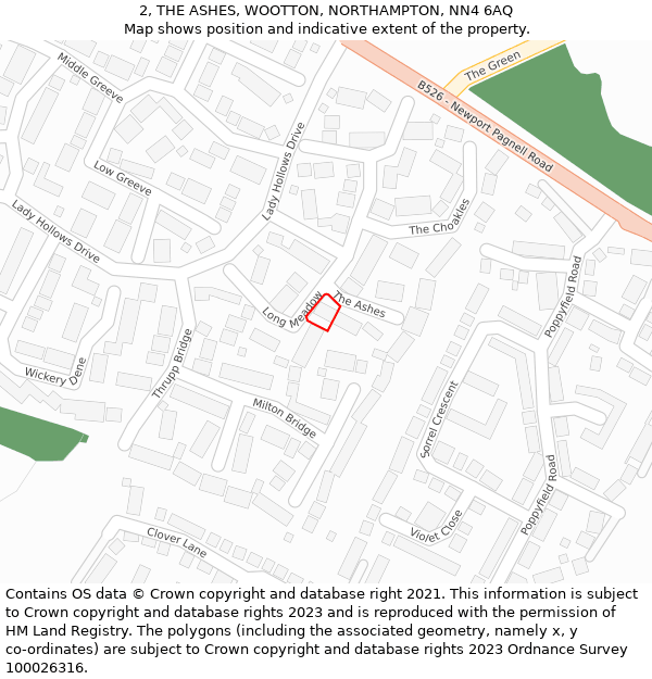 2, THE ASHES, WOOTTON, NORTHAMPTON, NN4 6AQ: Location map and indicative extent of plot