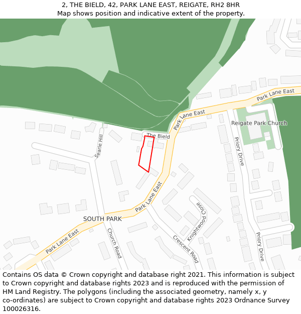 2, THE BIELD, 42, PARK LANE EAST, REIGATE, RH2 8HR: Location map and indicative extent of plot