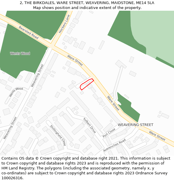 2, THE BIRKDALES, WARE STREET, WEAVERING, MAIDSTONE, ME14 5LA: Location map and indicative extent of plot