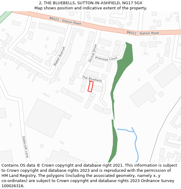 2, THE BLUEBELLS, SUTTON-IN-ASHFIELD, NG17 5GX: Location map and indicative extent of plot