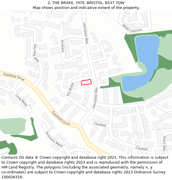 2, THE BRAKE, YATE, BRISTOL, BS37 7QW: Location map and indicative extent of plot