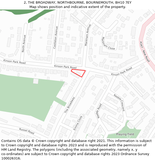 2, THE BROADWAY, NORTHBOURNE, BOURNEMOUTH, BH10 7EY: Location map and indicative extent of plot