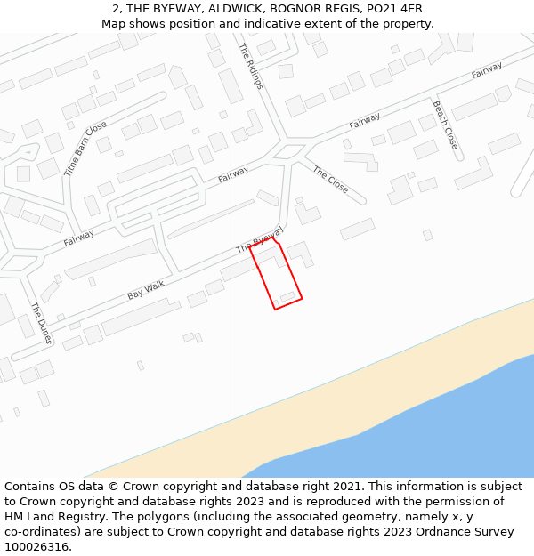 2, THE BYEWAY, ALDWICK, BOGNOR REGIS, PO21 4ER: Location map and indicative extent of plot