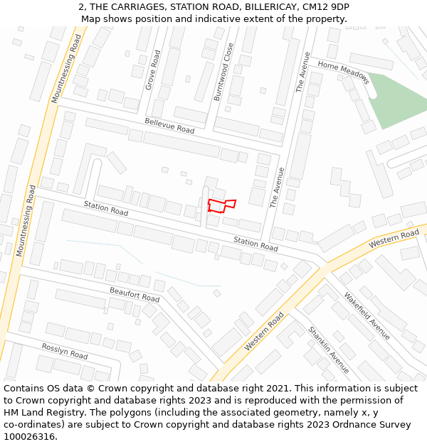 2, THE CARRIAGES, STATION ROAD, BILLERICAY, CM12 9DP: Location map and indicative extent of plot