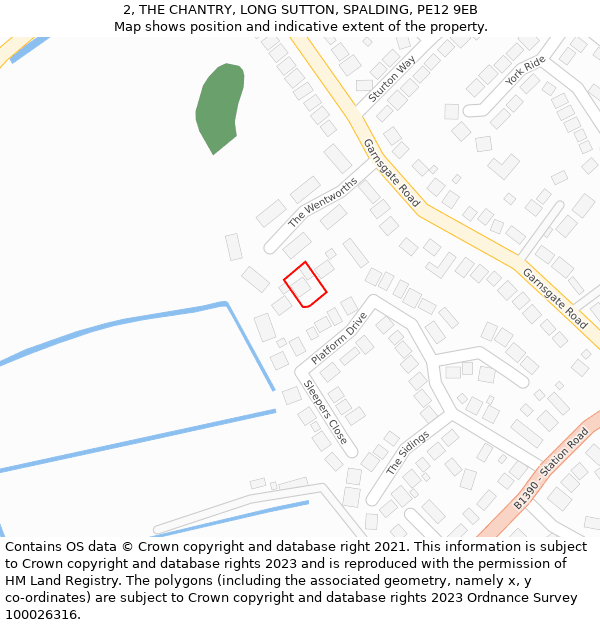 2, THE CHANTRY, LONG SUTTON, SPALDING, PE12 9EB: Location map and indicative extent of plot
