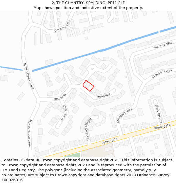 2, THE CHANTRY, SPALDING, PE11 3LF: Location map and indicative extent of plot