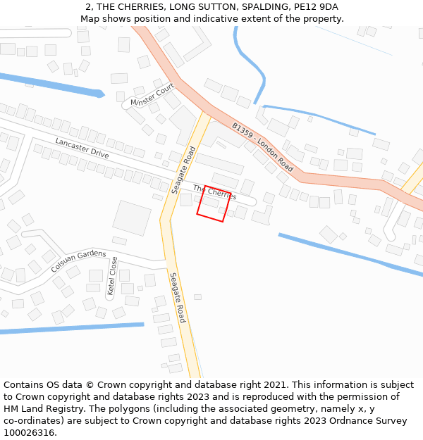 2, THE CHERRIES, LONG SUTTON, SPALDING, PE12 9DA: Location map and indicative extent of plot