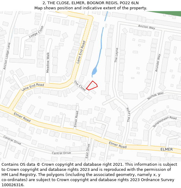 2, THE CLOSE, ELMER, BOGNOR REGIS, PO22 6LN: Location map and indicative extent of plot