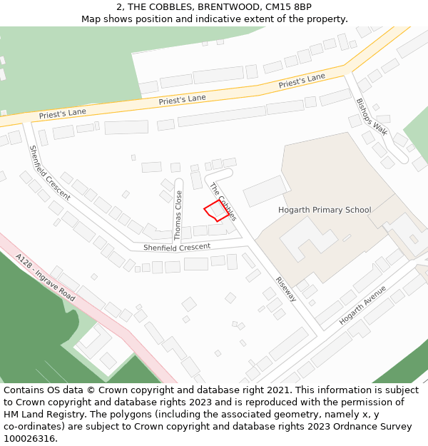 2, THE COBBLES, BRENTWOOD, CM15 8BP: Location map and indicative extent of plot