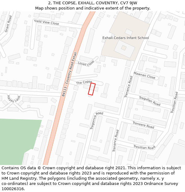 2, THE COPSE, EXHALL, COVENTRY, CV7 9JW: Location map and indicative extent of plot