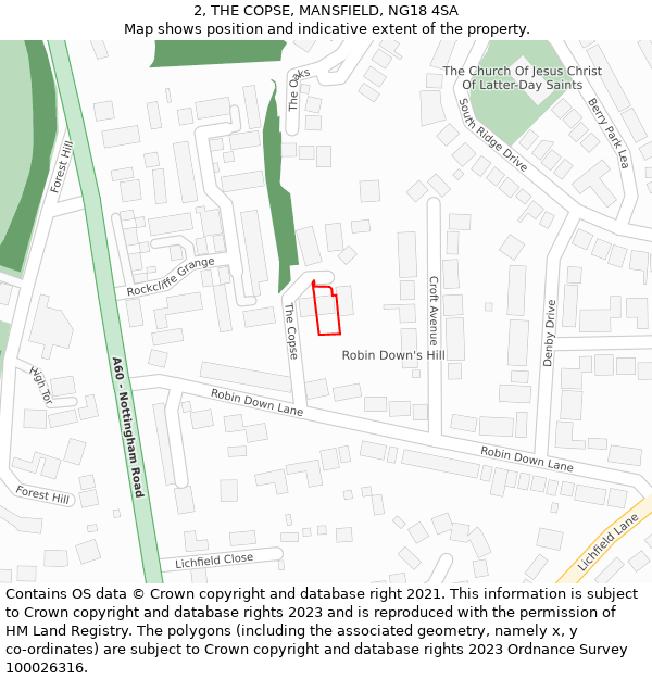 2, THE COPSE, MANSFIELD, NG18 4SA: Location map and indicative extent of plot