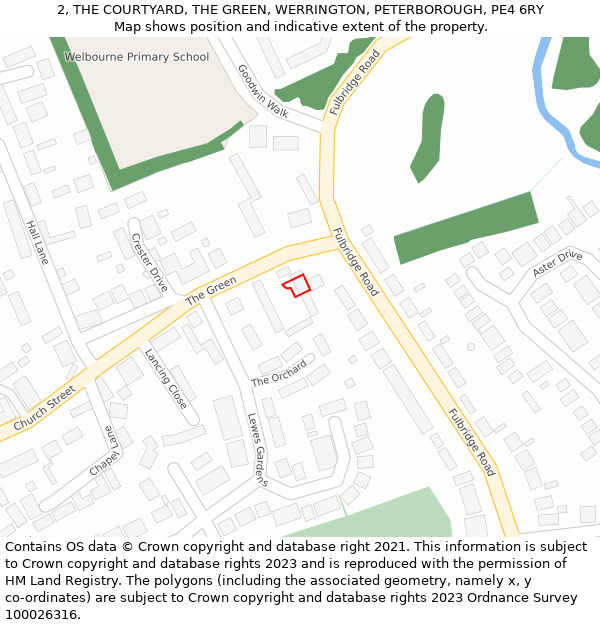 2, THE COURTYARD, THE GREEN, WERRINGTON, PETERBOROUGH, PE4 6RY: Location map and indicative extent of plot