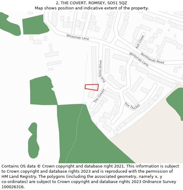 2, THE COVERT, ROMSEY, SO51 5QZ: Location map and indicative extent of plot