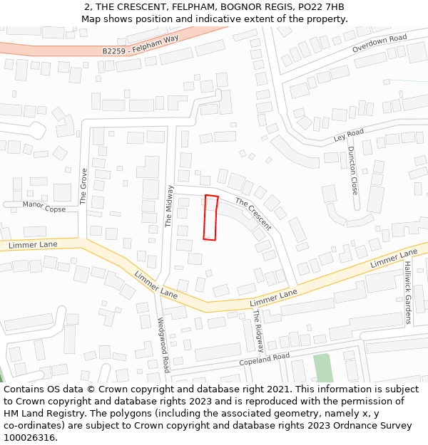 2, THE CRESCENT, FELPHAM, BOGNOR REGIS, PO22 7HB: Location map and indicative extent of plot