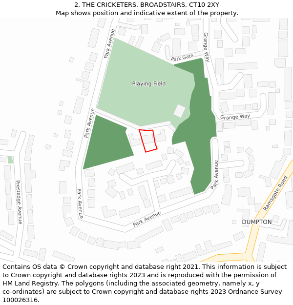 2, THE CRICKETERS, BROADSTAIRS, CT10 2XY: Location map and indicative extent of plot