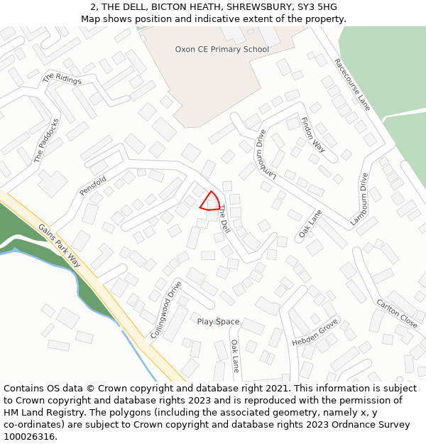 2, THE DELL, BICTON HEATH, SHREWSBURY, SY3 5HG: Location map and indicative extent of plot