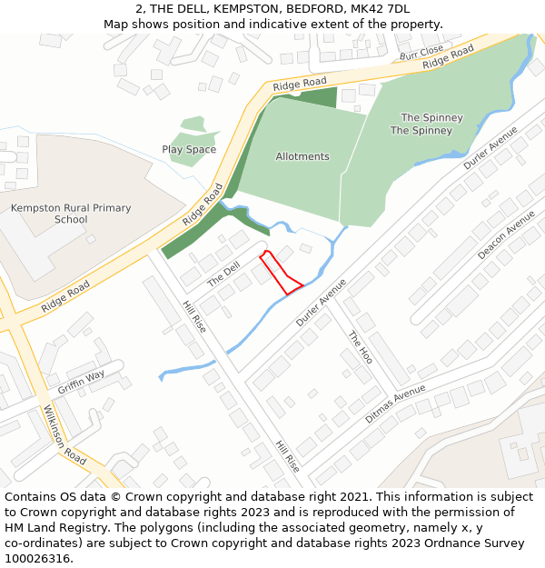 2, THE DELL, KEMPSTON, BEDFORD, MK42 7DL: Location map and indicative extent of plot