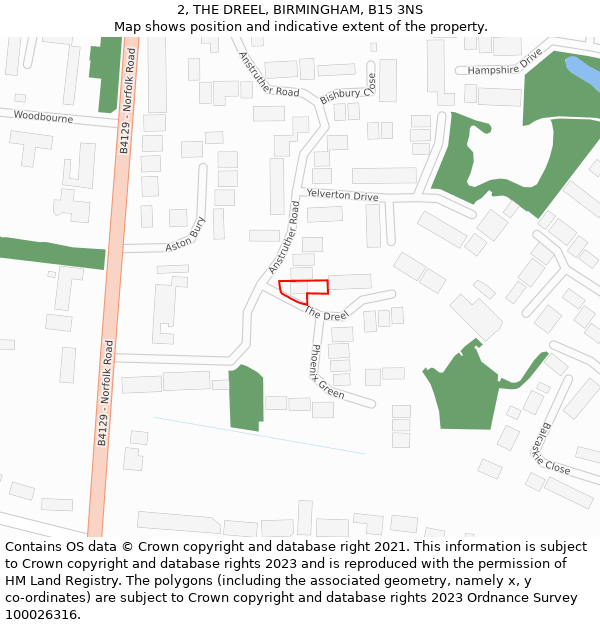 2, THE DREEL, BIRMINGHAM, B15 3NS: Location map and indicative extent of plot