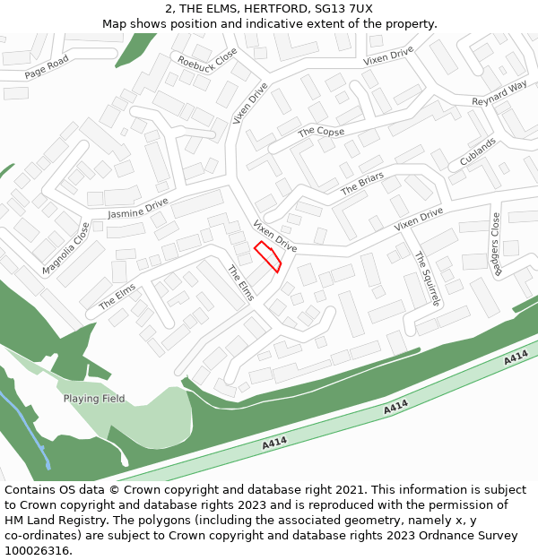 2, THE ELMS, HERTFORD, SG13 7UX: Location map and indicative extent of plot