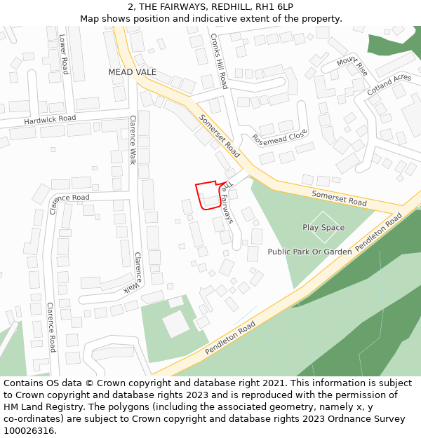 2, THE FAIRWAYS, REDHILL, RH1 6LP: Location map and indicative extent of plot