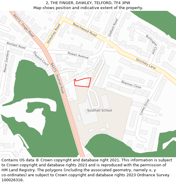 2, THE FINGER, DAWLEY, TELFORD, TF4 3PW: Location map and indicative extent of plot