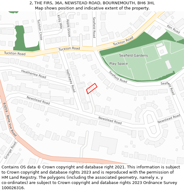 2, THE FIRS, 36A, NEWSTEAD ROAD, BOURNEMOUTH, BH6 3HL: Location map and indicative extent of plot