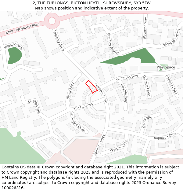 2, THE FURLONGS, BICTON HEATH, SHREWSBURY, SY3 5FW: Location map and indicative extent of plot