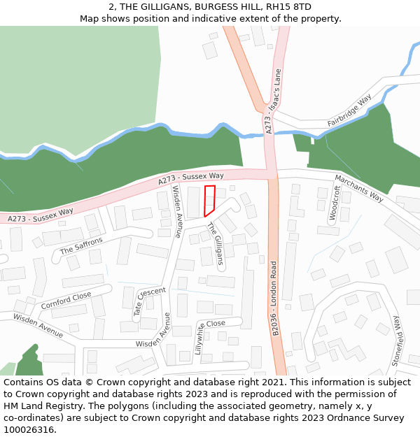 2, THE GILLIGANS, BURGESS HILL, RH15 8TD: Location map and indicative extent of plot