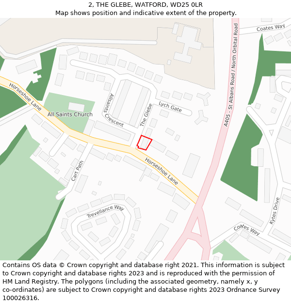 2, THE GLEBE, WATFORD, WD25 0LR: Location map and indicative extent of plot