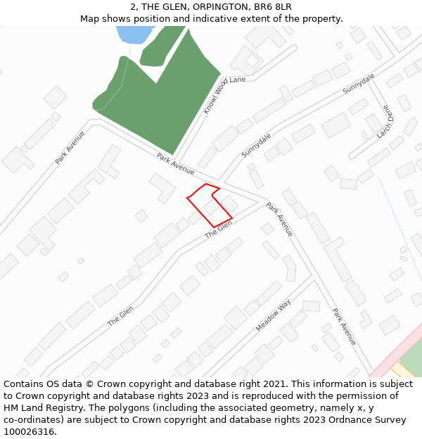 2, THE GLEN, ORPINGTON, BR6 8LR: Location map and indicative extent of plot