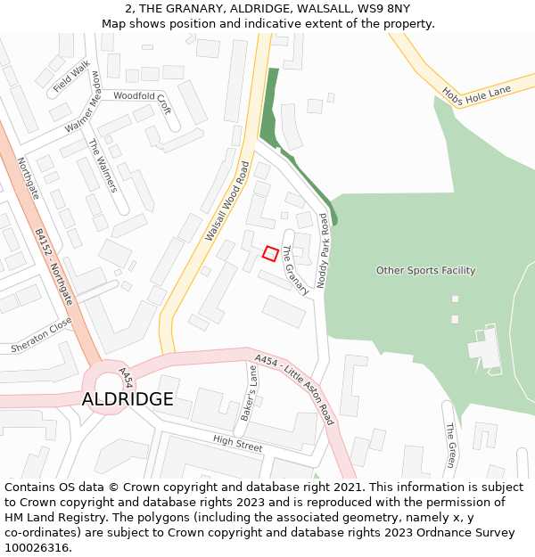 2, THE GRANARY, ALDRIDGE, WALSALL, WS9 8NY: Location map and indicative extent of plot
