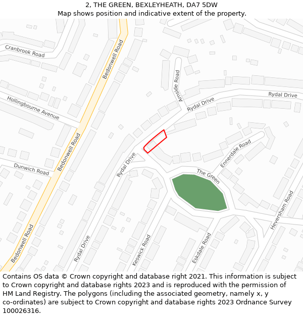 2, THE GREEN, BEXLEYHEATH, DA7 5DW: Location map and indicative extent of plot