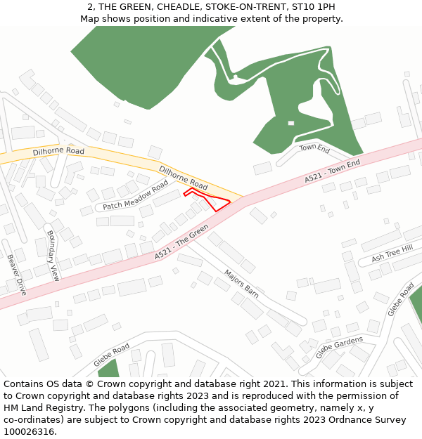 2, THE GREEN, CHEADLE, STOKE-ON-TRENT, ST10 1PH: Location map and indicative extent of plot